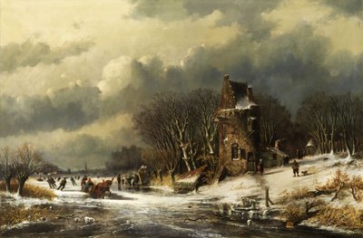 Paisaje holandés con figuras de Andreas Schelfhout